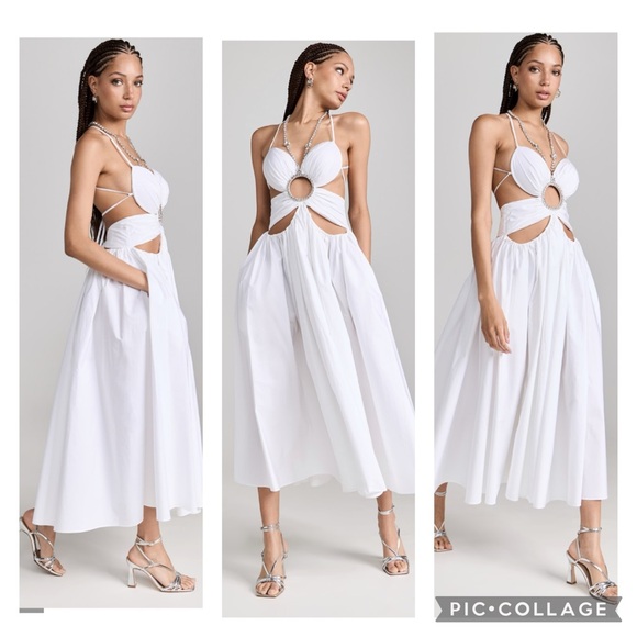 Area Gathered Butterfly Poplin midi dress with crystal halter strap open back - Picture 1 of 17